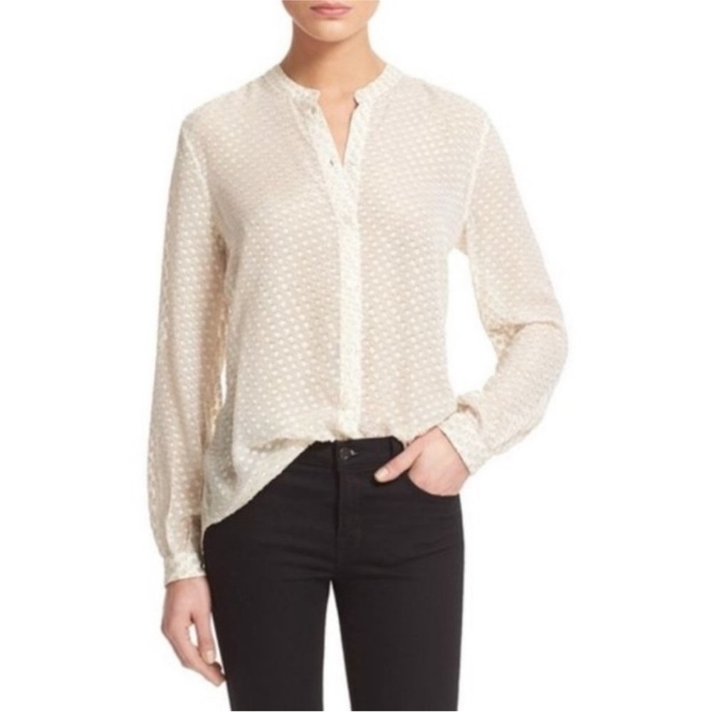 EQUIPMENT SILK CREAM PINK LONG SLEEVE POLKA DOT CAREER OFFICR BLOUSE TOP S